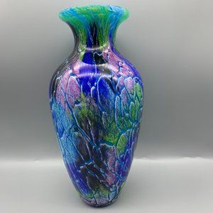 Badash Murano Style Art Glass Cool Firestorm Urn Shape Vase 10" High